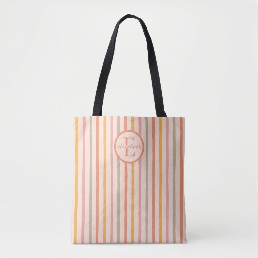 gepersonaliseerd gestreept monogram draagtas (Voorkant)