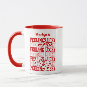 Gepersonaliseerd Gevoel Lucky Dice Cherry Red Bow Mok