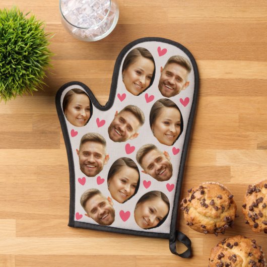 Gepersonaliseerd Gezicht Aangepaste Foto Hart Paar Ovenwant (Top down)