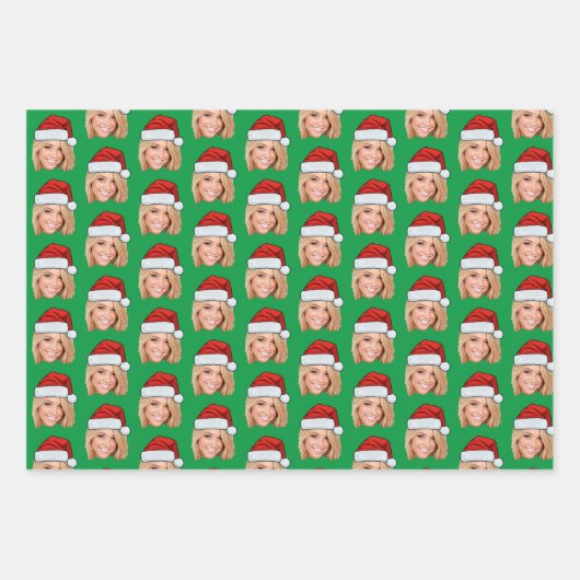 Gepersonaliseerd gezicht kerstmuts grappige kerst inpakpapier vel (Voorkant)