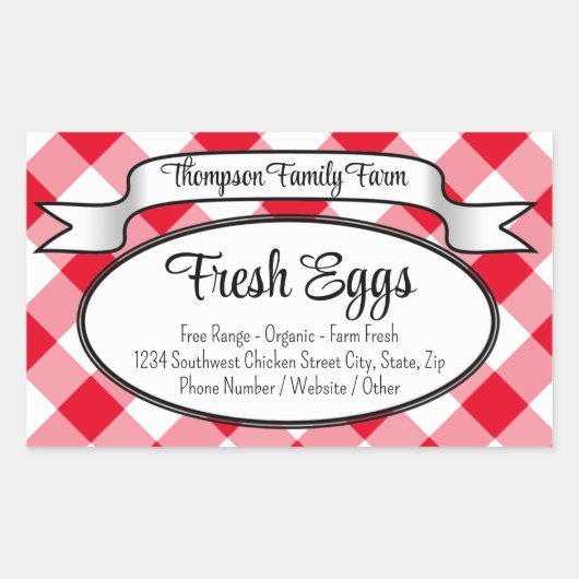 Gepersonaliseerd Gingham Boerderij Egg Carton Labe Rechthoekige Sticker (Voorkant)