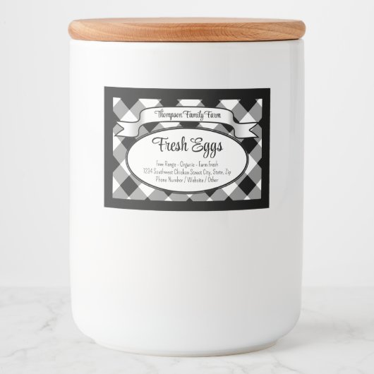Gepersonaliseerd Gingham Boerderij Egg Carton Labe Voedselcontainer Etiket (Voorkant)