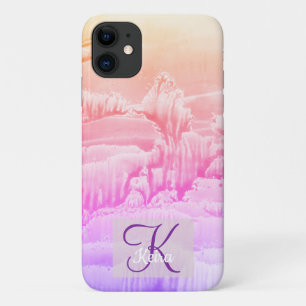 Gepersonaliseerd Girly Blue Monogrammed Abstract R iPhone 11 Hoesje