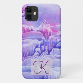 Gepersonaliseerd Girly Blue Monogrammed Abstract R iPhone 11 Hoesje