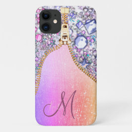 Gepersonaliseerd Girly Gold Glitter Monogrammed Ro iPhone 11 Hoesje
