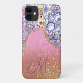 Gepersonaliseerd Girly Gold Glitter Monogrammed Ro iPhone 11 Hoesje