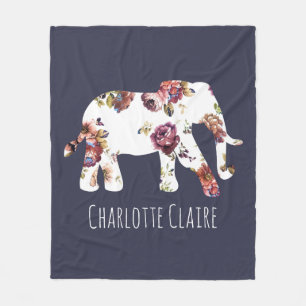 Gepersonaliseerd - Girly Granny Floral Elephant Fleece Deken