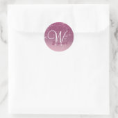 Gepersonaliseerd Girly Pink Glitter Sparkles Monog Ronde Sticker (Tas)