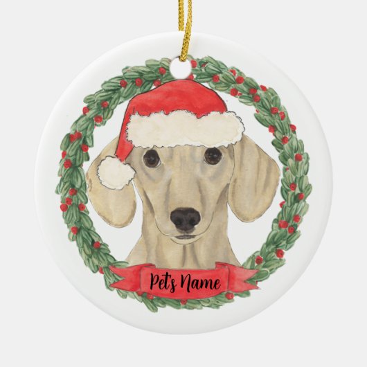 Gepersonaliseerd gladde Cream Dachshund Keramisch Ornament (Voorkant)