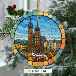 Gepersonaliseerd Glas in lood Krakau Ornament, Pol Keramisch Ornament