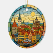 Gepersonaliseerd Glas in lood Tallinn, Estland Keramisch Ornament (Links)