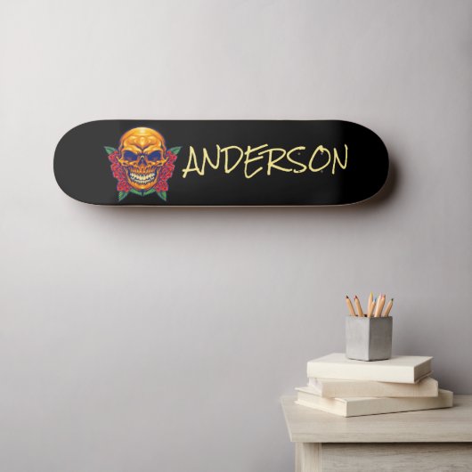 Gepersonaliseerd Golden Skull Skateboard (Muurkunst (Horizontaal))
