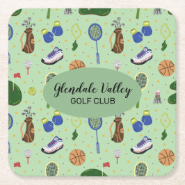 Gepersonaliseerd golfthema vierkante kartonnen onderzetter