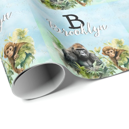 Gepersonaliseerd Gorilla Chimpanzee Oerwoud Monogr Cadeaupapier (Rol Hoek)