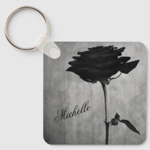 Gepersonaliseerd gothisch zwart Roos Sleutelhanger