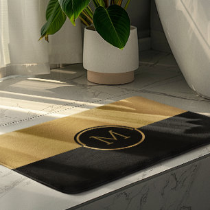 Gepersonaliseerd goud en zwart geometrisch ontwerp badmat