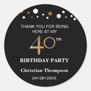 Gepersonaliseerd goud en zwart thema, 40e verjaard ronde sticker