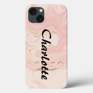Gepersonaliseerd Goud Roze Marmer iPhone 13 Hoesje
