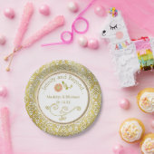 Gepersonaliseerd Gouden Damask Trouwpapier Borden Papieren Bordje (Feest)