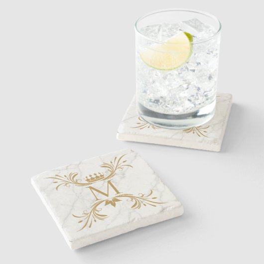 Gepersonaliseerd gouden monogram stenen onderzetter (Zijkant)