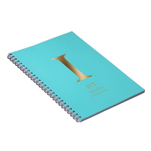 Gepersonaliseerd goudmonogram | Turkoois Notitieboek (Rechterzijde)
