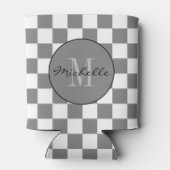 Gepersonaliseerd grijs en wit Checkerboard Patroon Blikjeskoeler (Achterkant)