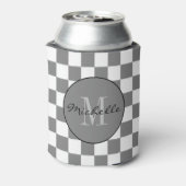 Gepersonaliseerd grijs en wit Checkerboard Patroon Blikjeskoeler (Blikje Achterkant)