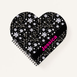 Gepersonaliseerd grijs en zwart bloemenpatroon notitieboek