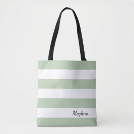 Gepersonaliseerd grijs Jade en Witte Gestreepte Ta Tote Bag