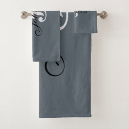 Gepersonaliseerd grijs wit elegant monogram bad handdoek