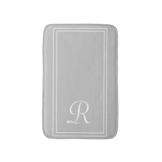 Gepersonaliseerd grijs wit gestreept monogram badmat (Voorkant Verticaal)