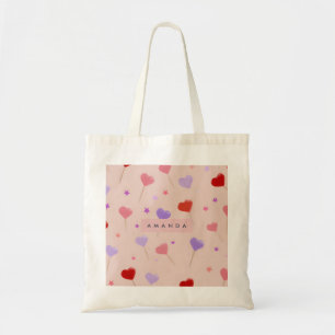 Gepersonaliseerd grillig hart lolly's patroon tote bag