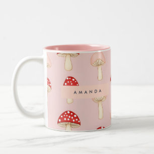 Gepersonaliseerd grillig rood roze paddenstoelenpa tweekleurige koffiemok