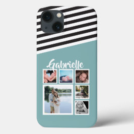 Gepersonaliseerd groen Blauwgroen tapepatroon zwar iPhone 13 Hoesje