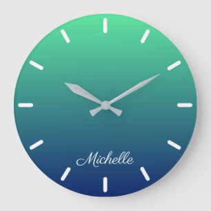 Gepersonaliseerd groen en blauw ombre grote klok