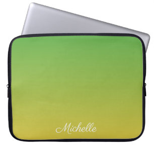 Gepersonaliseerd groen en geel ombre laptop sleeve