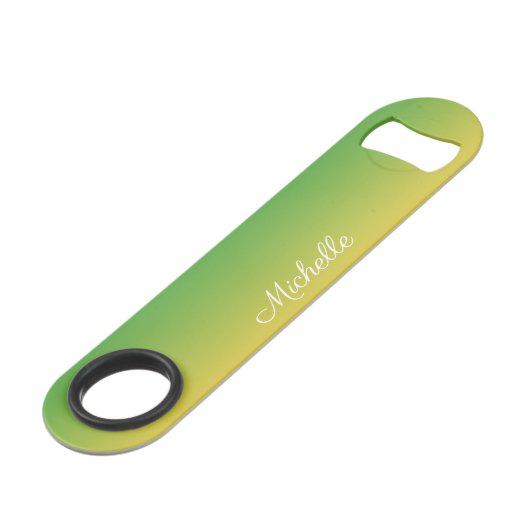 Gepersonaliseerd groen en geel ombre speed flessenopener (Voorkant Gekanteld)