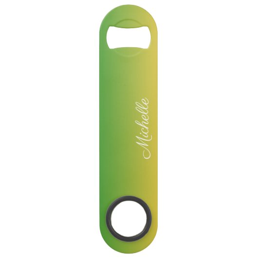 Gepersonaliseerd groen en geel ombre speed flessenopener (Voorkant)