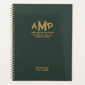 Gepersonaliseerd Groen en Goud 3 Letter Monogram L Planner (Voorkant)