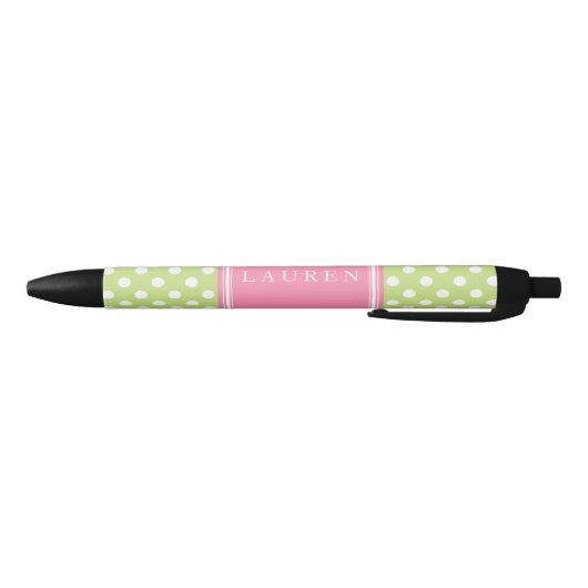 Gepersonaliseerd Groen en Roze Polka Dots Pattern Zwarte Inkt Pen (Bodem)