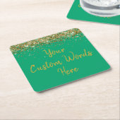 Gepersonaliseerd Groen Goud Verjaardagsfeestje Jub Vierkante Kartonnen Onderzetter (Schuin)