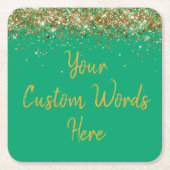 Gepersonaliseerd Groen Goud Verjaardagsfeestje Jub Vierkante Kartonnen Onderzetter (Voorkant)