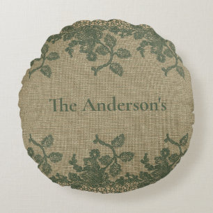 Gepersonaliseerd Groen Lace Tan Rustic Land Rond Kussen