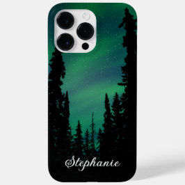 Gepersonaliseerd groen noordelijk licht bos Case-Mate iPhone 14 pro max hoesje