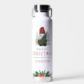 Gepersonaliseerd Groen Rood Modern Vrolijk Kerstfe Waterfles (Voorkant)