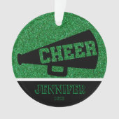 Gepersonaliseerd groen & zwart Cheerleading Orname Ornament (voorkant)