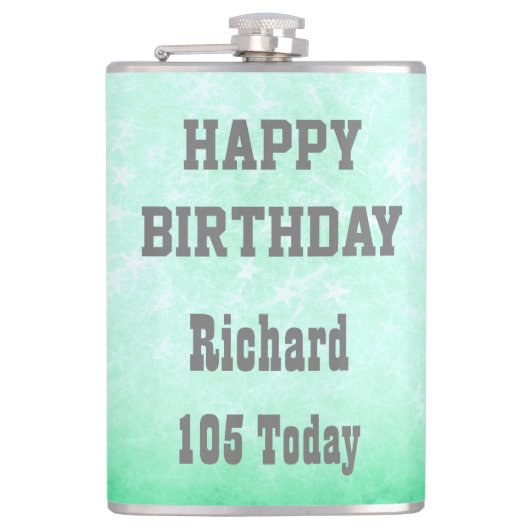 Gepersonaliseerd Happy 105th Birthday-ontwerp Heupfles (Voorkant)