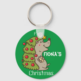 Gepersonaliseerd Happy & Cute Egel-kerstthema Sleutelhanger