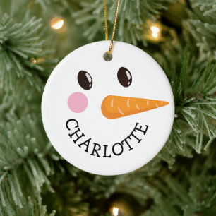 Gepersonaliseerd Happy Snowman Face Monogram Kerst Keramisch Ornament