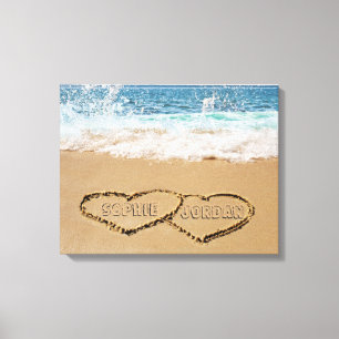Gepersonaliseerd hart in zand canvas afdruk